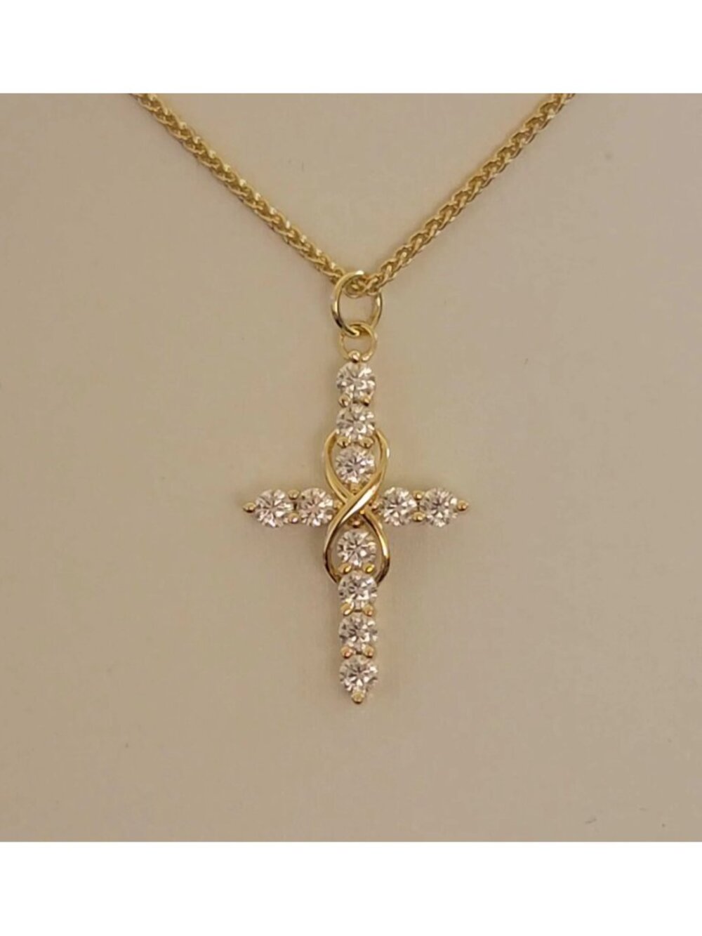 Infinity Moissanite Cross Necklace 18K Gold Filled S925 Sterling Silver GRA NWT - Picture 5 of 11